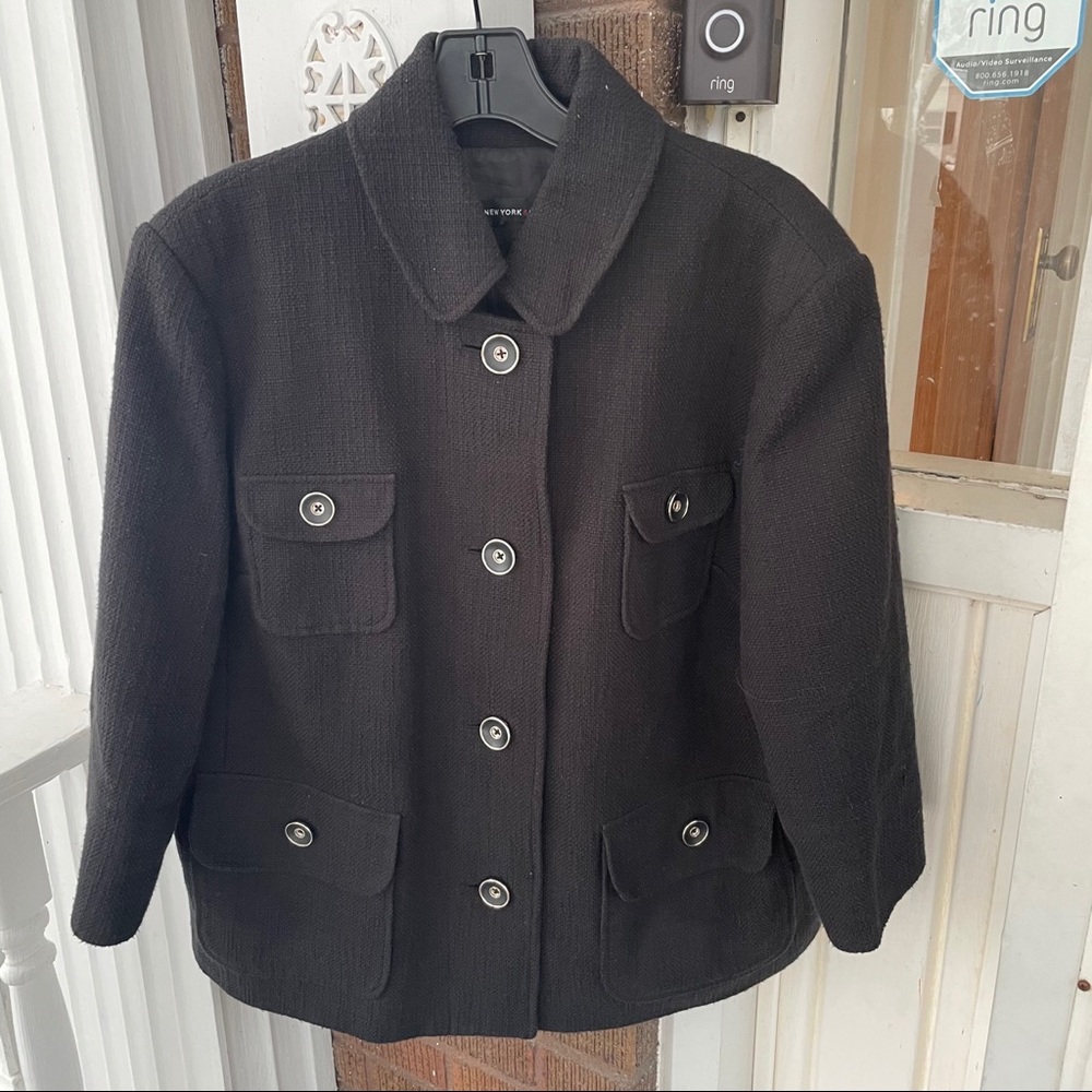 NY Co Black Tweed Pea Coat